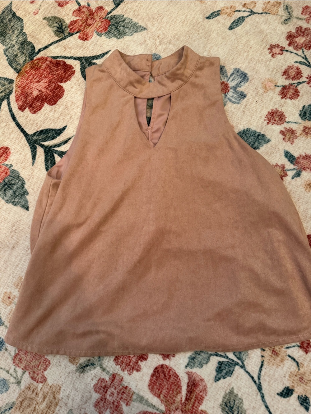 Pink faux-suede garment by She + Sky features a chic cutout neckline